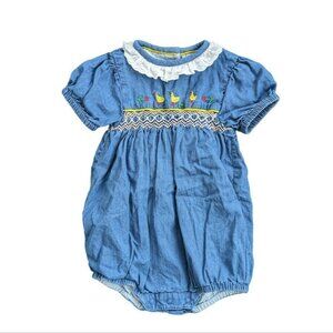 Baby Boden Smocked Ducks Bubble Romper 3-6m